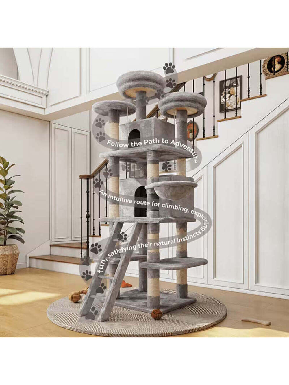 Large Wooden Cat Climbing Frame And Cat Bed, Wooden